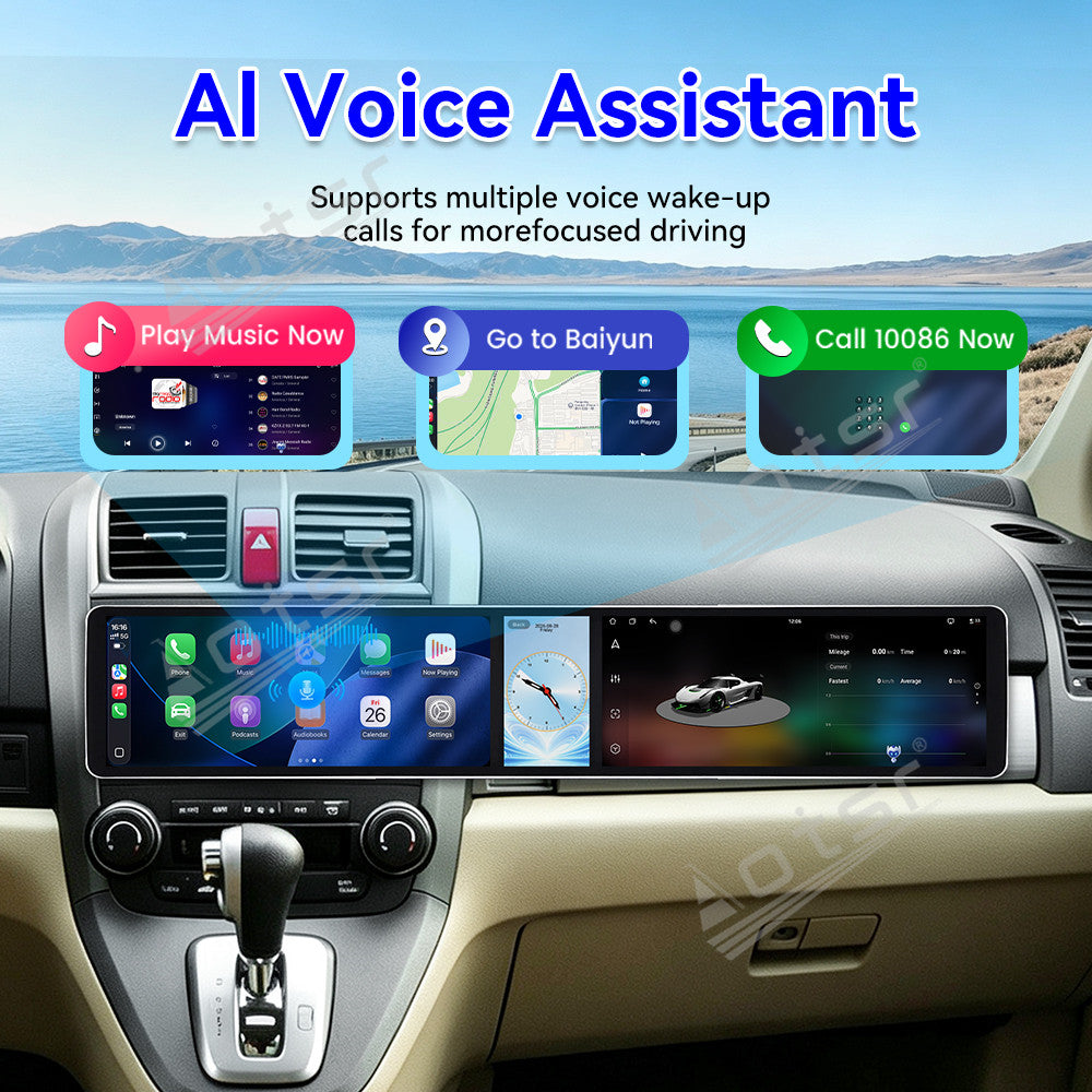 Aotsr Dual 12.3 inch Car Radio for Honda CR-V 2007-2011 with 7870 Octa Core Chip, Ultra HD 2400*900 Touch Screen, Wireless CarPlay, Bluetooth 5.0, GPS Navigation, 4G Network, OEM Upgrade Multimedia System