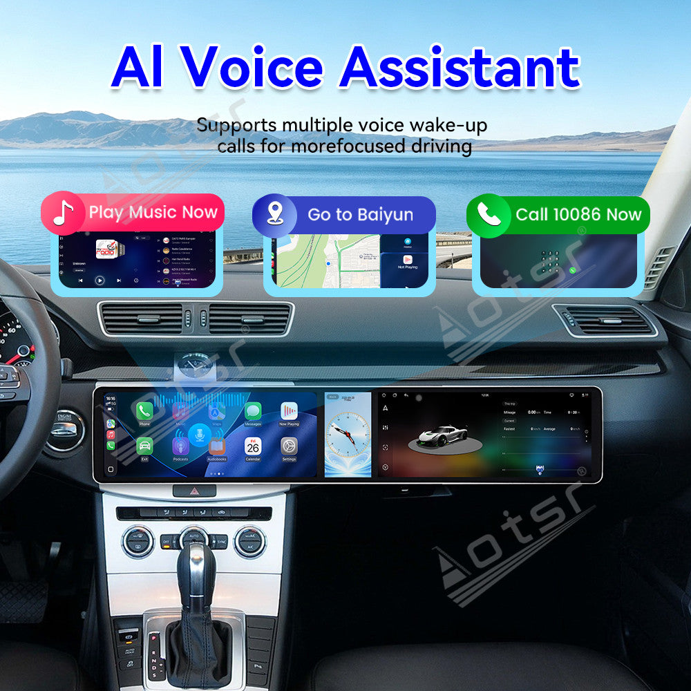 Aotsr Dual 12.3 inch Car Radio for Volkswagen Magotan/CC 2012-2016 with 7870 Octa Core Chip Ultra HD 2400*900 Touch Screen Wireless CarPlay Bluetooth 5.0 GPS Navigation 4G Network OEM Upgrade Multimedia System