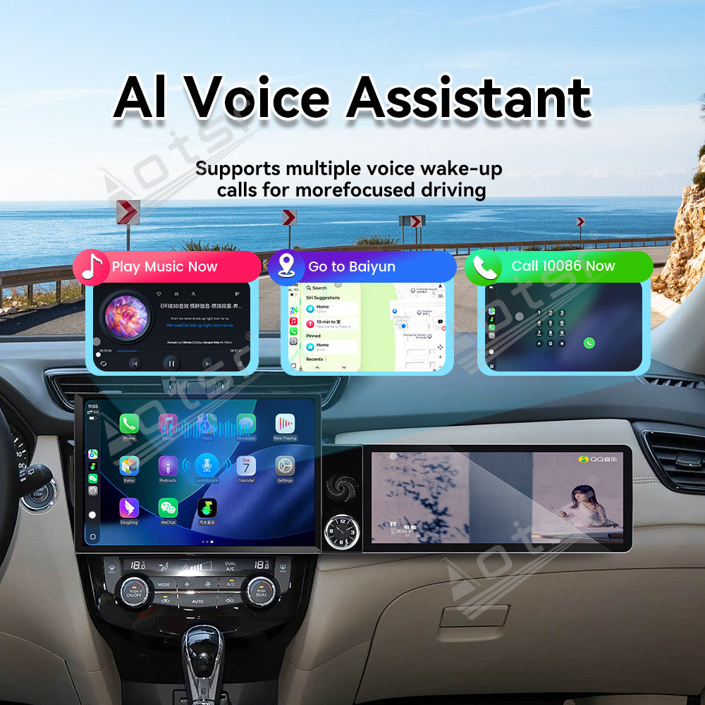 Aotsr Dual Screen 13.1 inch+12.3 inch Android 15 Carplay Car Radio for Nissan X-Trail;Nissan Qashqai 2014-2020 Car GPS Navigation Multimedia