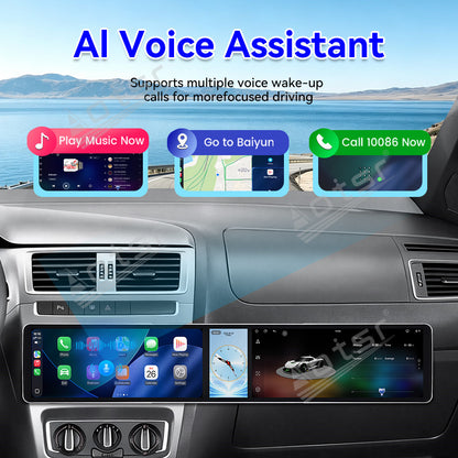 Aotsr Dual 12.3 inch Car Radio for Volkswagen Fox 2014-2018 with 7870 Octa Core Chip Ultra HD 2400*900 Touch Screen Wireless CarPlay Bluetooth 5.0 GPS Navigation 4G Network OEM Upgrade Multimedia System