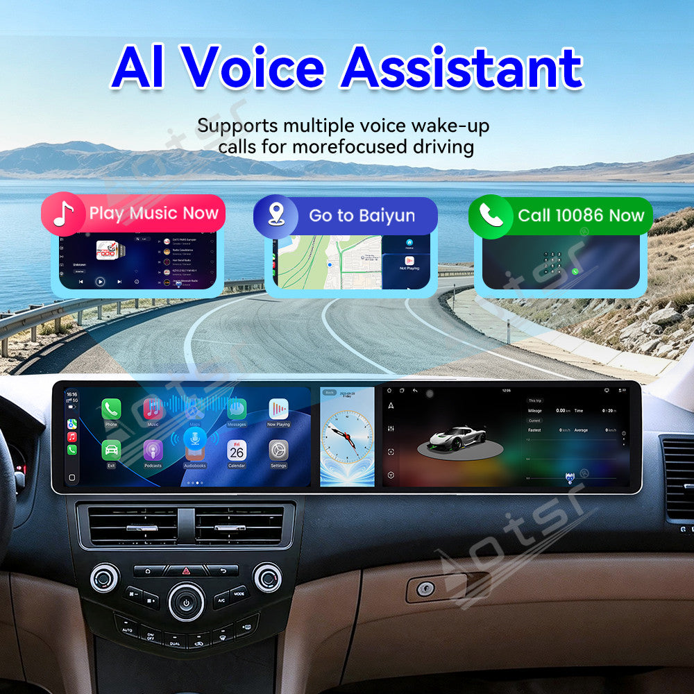 Aotsr Dual 12.3 inch Car Radio for Honda Accord 2004-2007 with 7870 Octa Core Chip Ultra HD 2400*900 Touch Screen Wireless CarPlay Bluetooth 5.0 GPS Navigation 4G Network OEM Upgrade Multimedia System