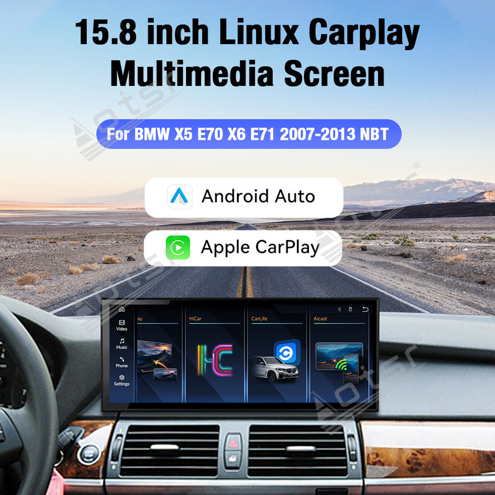 Aotsr 15.8 inch Linux Carplay Screen for BMW X5 E70/X6 E71 2007-2013 NBT IPS Touch Stereo Unit Multi Storage 4G DSP BT5.0 GPS