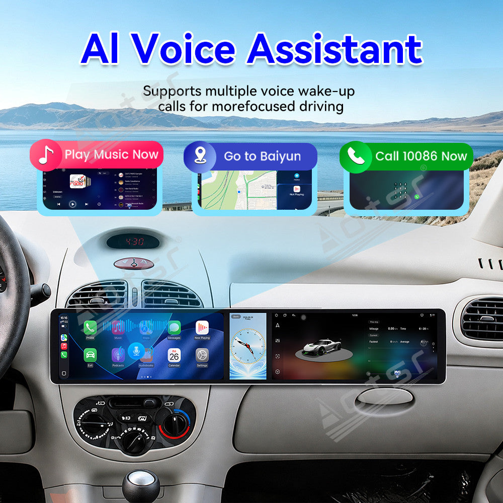 Aotsr Dual 12.3 inch Car Radio for Peugeot 206 2002-2010 with 7870 Octa Core Chip Ultra HD 2400*900 Touch Screen Wireless CarPlay Bluetooth 5.0 GPS Navigation 4G Network OEM Upgrade Multimedia System