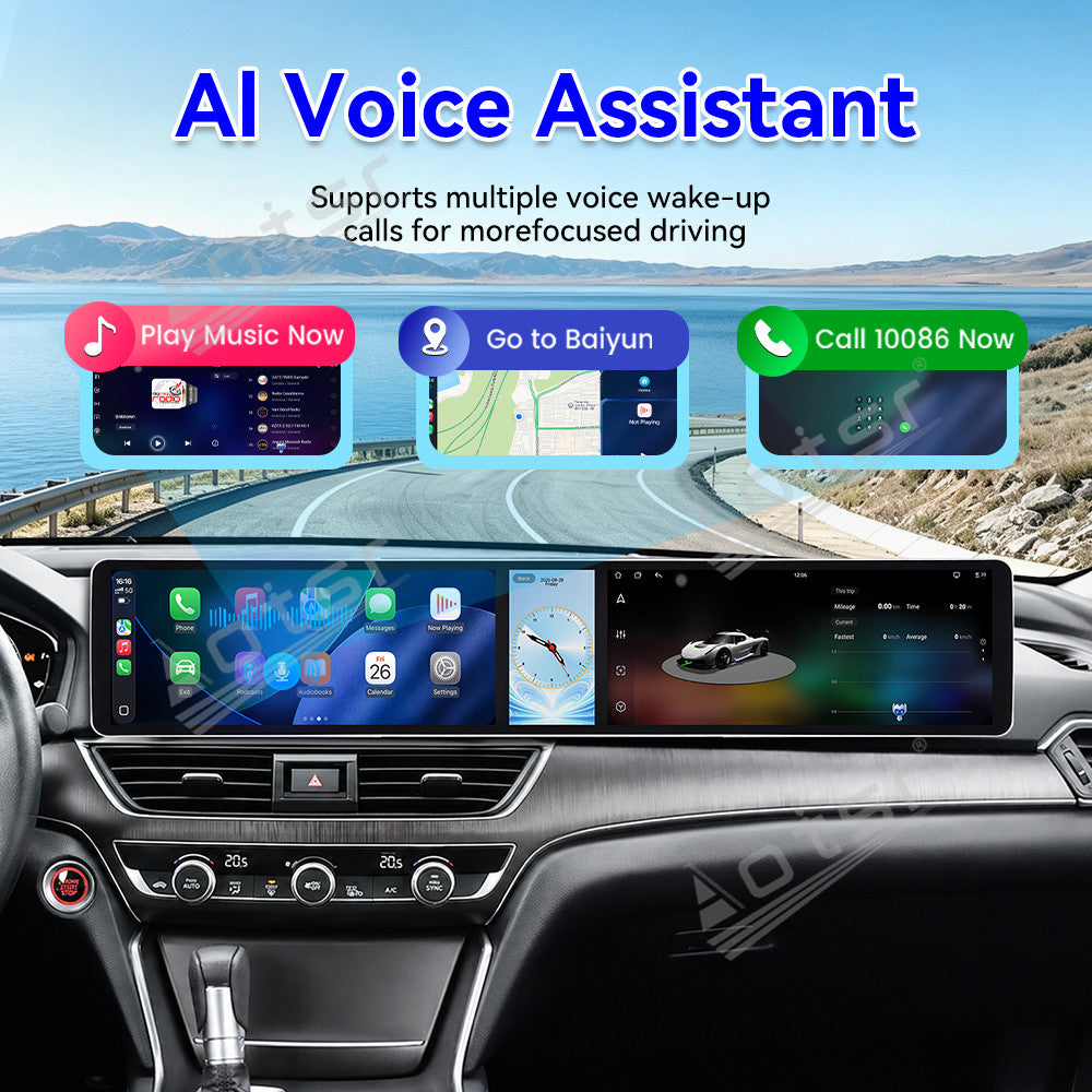 Aotsr Dual 12.3 inch Car Radio for Honda Accord 10th 2017-2022 with 7870 Octa Core Chip Ultra HD 2400*900 Touch Screen Wireless CarPlay Bluetooth 5.0 GPS Navigation 4G Network OEM Upgrade Multimedia System