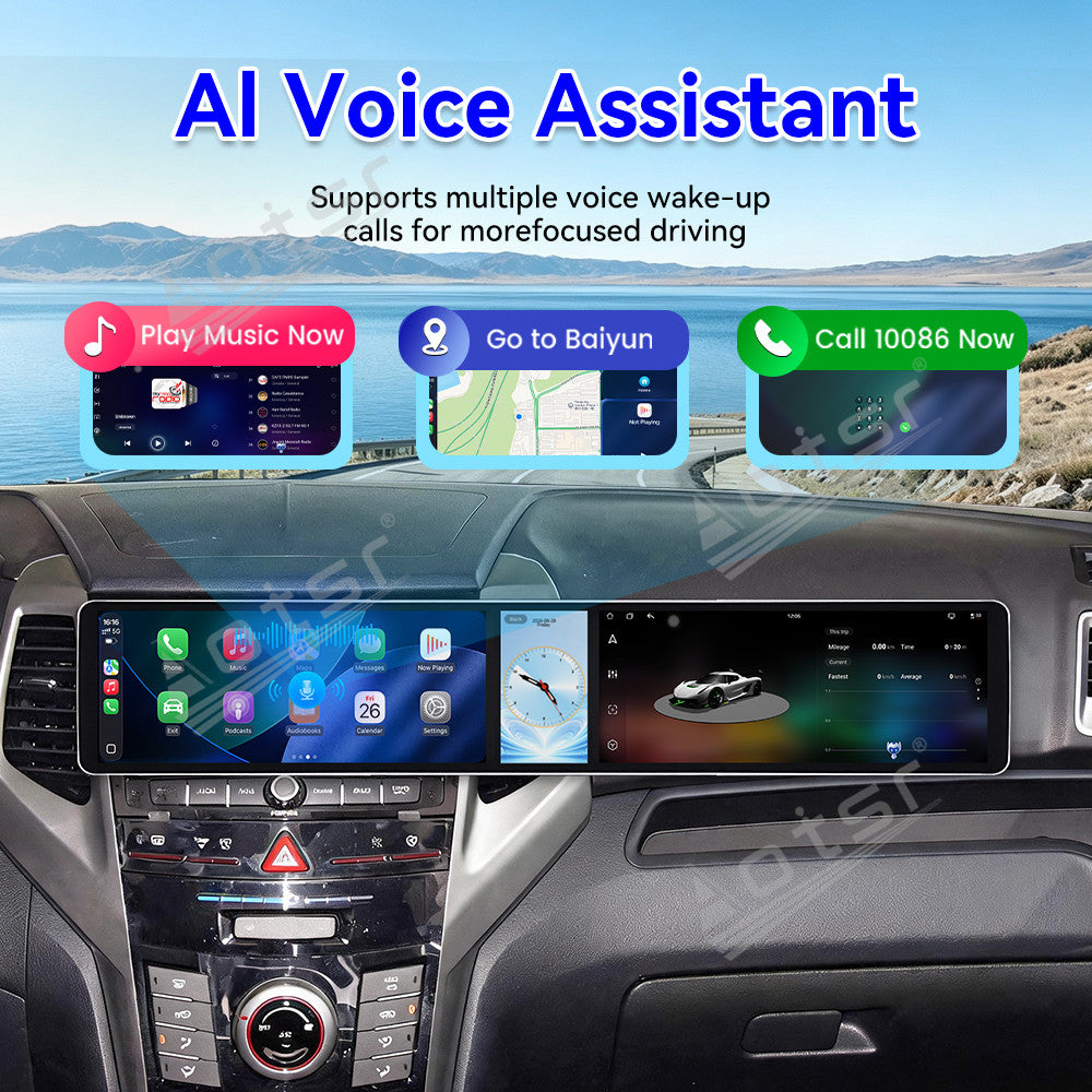 Aotsr Dual 12.3 inch Car Radio for Ssang Yong Tivoli Matte Black 2015-2019 with 7870 Octa Core Chip, Ultra HD 2400*900 Touch Screen, Wireless CarPlay, Bluetooth 5.0, GPS Navigation, 4G Network, OEM Upgrade Multimedia System