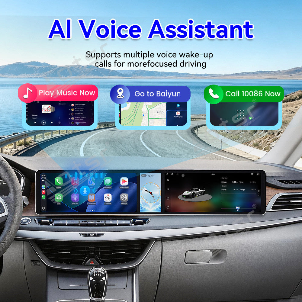 Aotsr Dual 12.3 inch Car Radio For Geely Jiaji/Maple 80V 2017-2022 with 7870 Octa Core Chip Ultra HD 2400*900 Touch Screen Wireless CarPlay Bluetooth 5.0 GPS Navigation