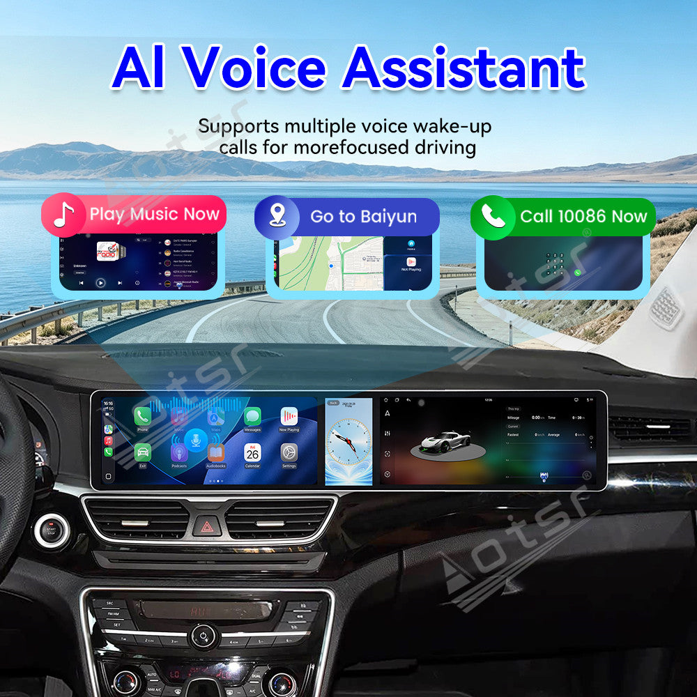 Aotsr Dual 12.3 inch Car Radio For Geely Borui 2015-2016 with 7870 Octa Core Chip Ultra HD 2400*900 Touch Screen Wireless CarPlay Bluetooth 5.0 GPS Navigation