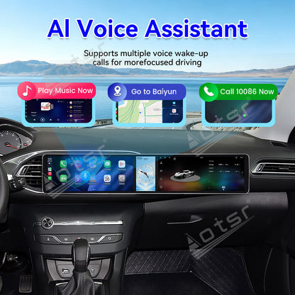 Aotsr Dual 12.3 inch Car Radio for Peugeot 308S 2015-2018 with 7870 Octa Core Chip Ultra HD 2400*900 Touch Screen Wireless CarPlay Bluetooth 5.0 GPS Navigation 4G Network OEM Upgrade Multimedia System