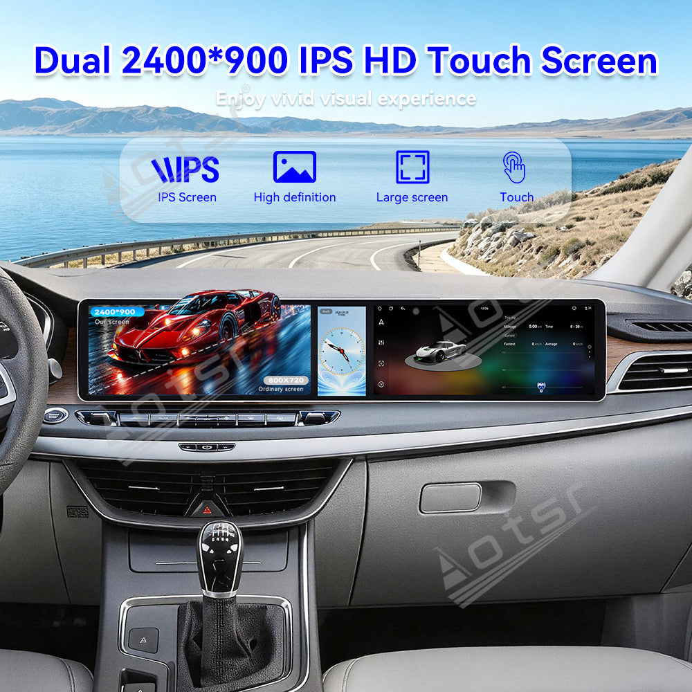 Aotsr Dual 12.3 inch Car Radio For Geely Jiaji/Maple 80V 2017-2022 with 7870 Octa Core Chip Ultra HD 2400*900 Touch Screen Wireless CarPlay Bluetooth 5.0 GPS Navigation
