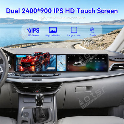 Aotsr Dual 12.3 inch Car Radio For Geely Jiaji/Maple 80V 2017-2022 with 7870 Octa Core Chip Ultra HD 2400*900 Touch Screen Wireless CarPlay Bluetooth 5.0 GPS Navigation