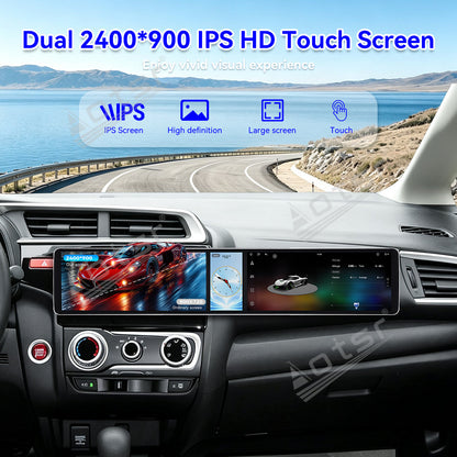 Aotsr Dual 12.3 inch Car Radio for Honda Jazz 2013-2015 with 7870 Octa Core Chip, Ultra HD 2400*900 Touch Screen, Wireless CarPlay, Bluetooth 5.0, GPS Navigation, 4G Network, OEM Upgrade Multimedia System