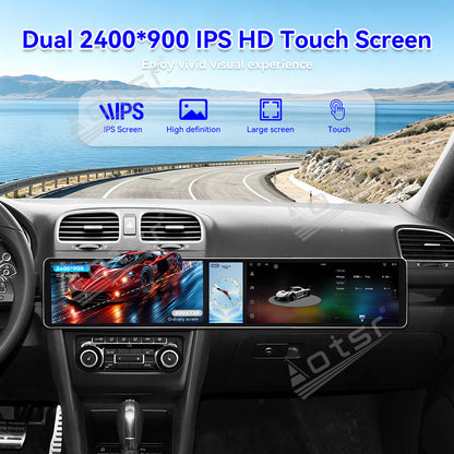 Aotsr Dual 12.3 inch Car Radio for Volkswagen Golf Mk6 2007-2012 with 7870 Octa Core Chip Ultra HD 2400*900 Touch Screen Wireless CarPlay Bluetooth 5.0 GPS Navigation 4G Network OEM Upgrade Multimedia System