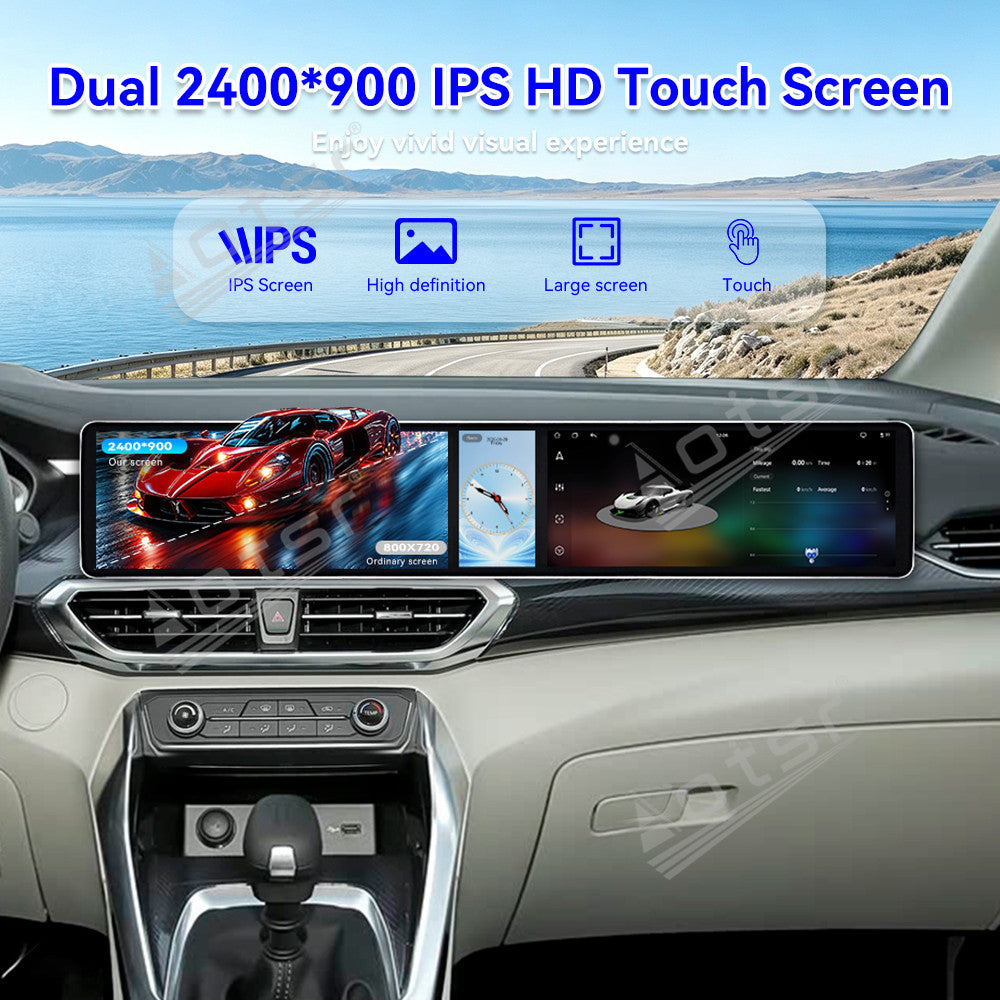 Aotsr Dual 12.3 inch Car Radio for Maxus G50 2022-2025 with 7870 Octa Core Chip, Ultra HD 2400*900 Touch Screen, Wireless CarPlay, Bluetooth 5.0, GPS Navigation, 4G Network, OEM Upgrade Multimedia System