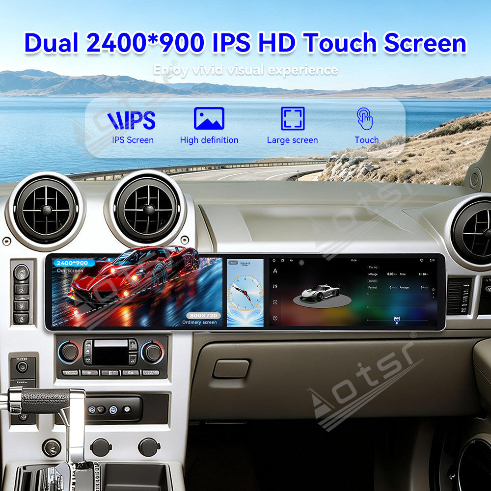 Aotsr Dual 12.3 inch Car Radio For Hummer H2 2002-2007 with 7870 Octa Core Chip Ultra HD 2400*900 Touch Screen Wireless CarPlay Bluetooth 5.0 GPS Navigation