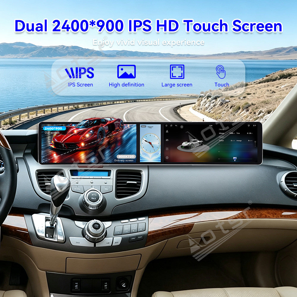 Aotsr Dual 12.3 inch Car Radio for Honda Odyssey 2005-2010 with 7870 Octa Core Chip, Ultra HD 2400*900 Touch Screen, Wireless CarPlay, Bluetooth 5.0, GPS Navigation, 4G Network, OEM Upgrade Multimedia System