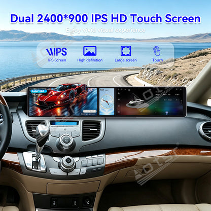 Aotsr Dual 12.3 inch Car Radio for Honda Odyssey 2005-2010 with 7870 Octa Core Chip, Ultra HD 2400*900 Touch Screen, Wireless CarPlay, Bluetooth 5.0, GPS Navigation, 4G Network, OEM Upgrade Multimedia System
