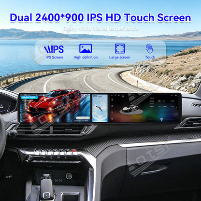 Aotsr Dual 12.3 inch Car Radio for Peugeot 4008/5008 2017-2021 with 7870 Octa Core Chip Ultra HD 2400*900 Touch Screen Wireless CarPlay Bluetooth 5.0 GPS Navigation 4G Network OEM Upgrade Multimedia System