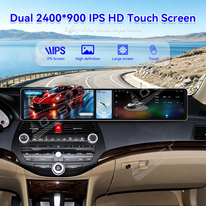 Aotsr Dual 12.3 inch Car Radio for Honda Accord 8th/Crosstour 2008-2013 with 7870 Octa Core Chip, Ultra HD 2400*900 Touch Screen, Wireless CarPlay, Bluetooth 5.0, GPS Navigation, 4G Network, OEM Upgrade Multimedia System