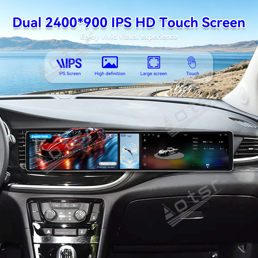 Aotsr Dual 12.3 inch Car Radio for Buick Encore 2016-2018 with 7870 Octa Core Chip Ultra HD 2400*900 Touch Screen Wireless CarPlay Bluetooth 5.0 GPS Navigation 4G Network OEM Upgrade Multimedia System