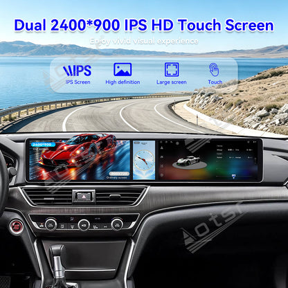 Aotsr Dual 12.3 inch Car Radio for Honda Accord/Inspire 2018-2022 with 7870 Octa Core Chip, Ultra HD 2400*900 Touch Screen, Wireless CarPlay, Bluetooth 5.0, GPS Navigation, 4G Network, OEM Upgrade Multimedia System