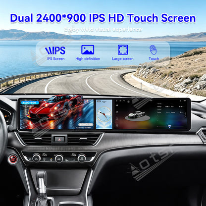 Aotsr Dual 12.3 inch Car Radio for Honda Accord 10th 2017-2022 with 7870 Octa Core Chip Ultra HD 2400*900 Touch Screen Wireless CarPlay Bluetooth 5.0 GPS Navigation 4G Network OEM Upgrade Multimedia System