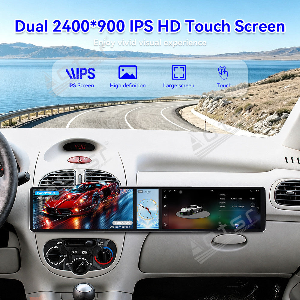 Aotsr Dual 12.3 inch Car Radio for Peugeot 206 2002-2010 with 7870 Octa Core Chip Ultra HD 2400*900 Touch Screen Wireless CarPlay Bluetooth 5.0 GPS Navigation 4G Network OEM Upgrade Multimedia System
