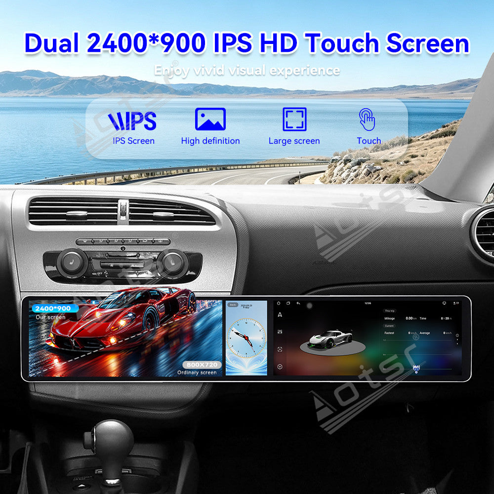 Aotsr Dual 12.3 inch Car Radio for Seat Leon 2005-2012 with 7870 Octa Core Chip Ultra HD 2400*900 Touch Screen Wireless CarPlay Bluetooth 5.0 GPS Navigation 4G Network OEM Upgrade Multimedia System