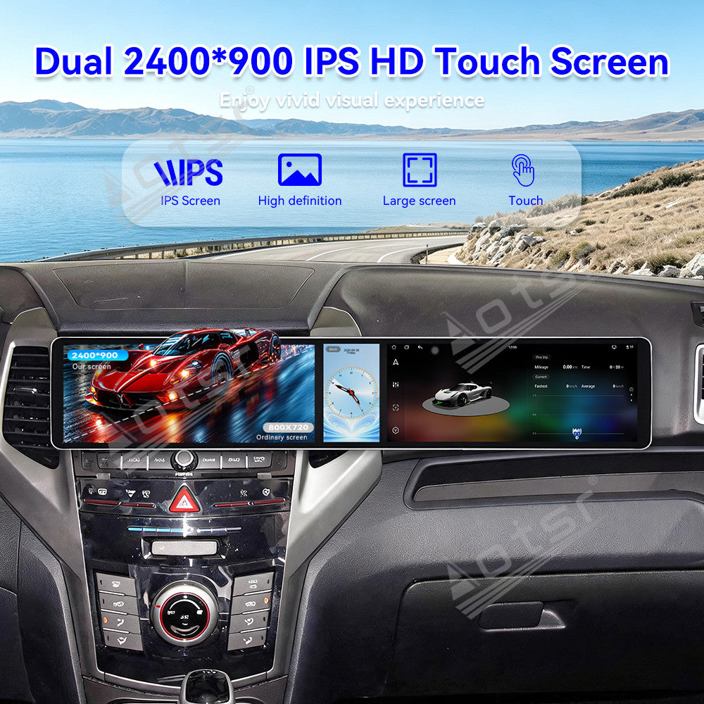Aotsr Dual 12.3 inch Car Radio for Ssang Yong Tivoli Matte Black 2015-2019 with 7870 Octa Core Chip, Ultra HD 2400*900 Touch Screen, Wireless CarPlay, Bluetooth 5.0, GPS Navigation, 4G Network, OEM Upgrade Multimedia System