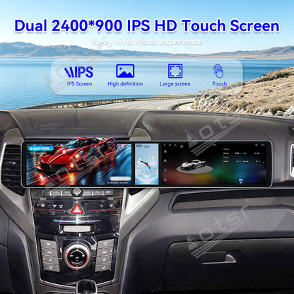 Aotsr Dual 12.3 inch Car Radio for Ssang Yong Tivoli Matte Black 2015-2019 with 7870 Octa Core Chip, Ultra HD 2400*900 Touch Screen, Wireless CarPlay, Bluetooth 5.0, GPS Navigation, 4G Network, OEM Upgrade Multimedia System