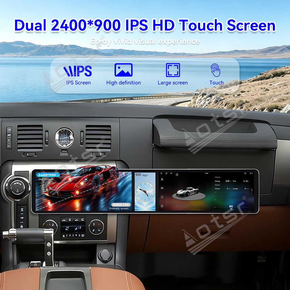 Aotsr Dual 12.3 inch Car Radio For Hummer H2 2005-2012 with 7870 Octa Core Chip Ultra HD 2400*900 Touch Screen Wireless CarPlay Bluetooth 5.0 GPS Navigation