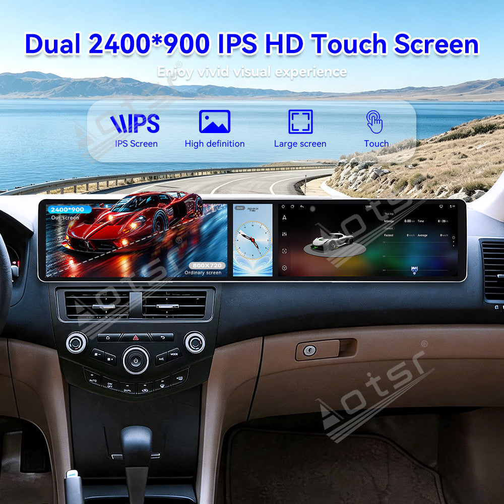 Aotsr Dual 12.3 inch Car Radio for Honda Accord 2004-2007 with 7870 Octa Core Chip Ultra HD 2400*900 Touch Screen Wireless CarPlay Bluetooth 5.0 GPS Navigation 4G Network OEM Upgrade Multimedia System