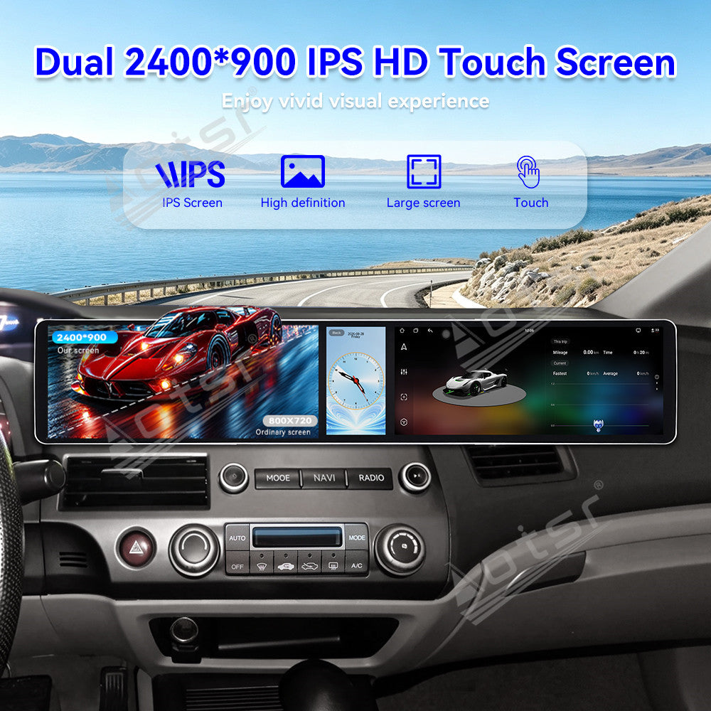 Aotsr Dual 12.3 inch Car Radio for Honda Civic 2006-2011 with 7870 Octa Core Chip Ultra HD 2400*900 Touch Screen Wireless CarPlay Bluetooth 5.0 GPS Navigation 4G Network OEM Upgrade Multimedia System