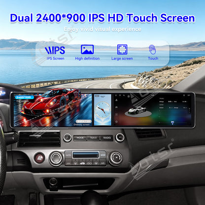 Aotsr Dual 12.3 inch Car Radio for Honda Civic 2006-2011 with 7870 Octa Core Chip Ultra HD 2400*900 Touch Screen Wireless CarPlay Bluetooth 5.0 GPS Navigation 4G Network OEM Upgrade Multimedia System