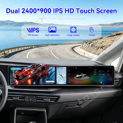 Aotsr Dual 12.3 inch Car Radio for Volkswagen Caddy 2019-2024 with 7870 Octa Core Chip Ultra HD 2400*900 Touch Screen Wireless CarPlay Bluetooth 5.0 GPS Navigation 4G Network OEM Upgrade Multimedia System