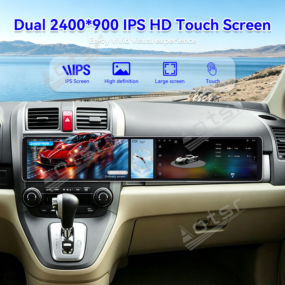 Aotsr Dual 12.3 inch Car Radio for Honda CR-V 2007-2011 with 7870 Octa Core Chip, Ultra HD 2400*900 Touch Screen, Wireless CarPlay, Bluetooth 5.0, GPS Navigation, 4G Network, OEM Upgrade Multimedia System