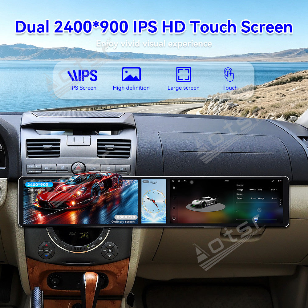 Aotsr Dual 12.3 inch Car Radio for SsangYong Rexton 2006-2012 with 7870 Octa Core Chip, Ultra HD 2400*900 Touch Screen, Wireless CarPlay, Bluetooth 5.0, GPS Navigation, 4G Network, OEM Upgrade Multimedia System