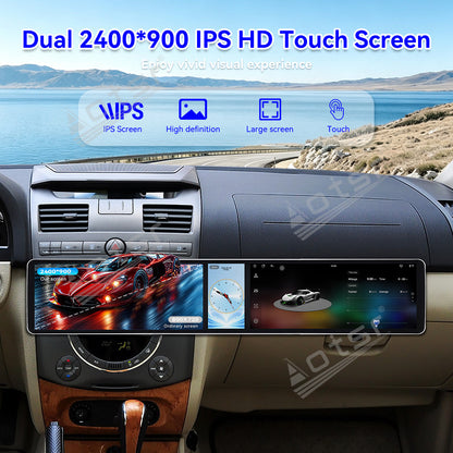 Aotsr Dual 12.3 inch Car Radio for SsangYong Rexton 2006-2012 with 7870 Octa Core Chip, Ultra HD 2400*900 Touch Screen, Wireless CarPlay, Bluetooth 5.0, GPS Navigation, 4G Network, OEM Upgrade Multimedia System