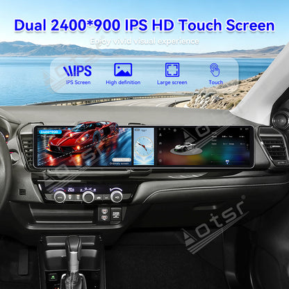 Aotsr Dual 12.3 inch Car Radio for Honda City 2020-2026 with 7870 Octa Core Chip, Ultra HD 2400*900 Touch Screen, Wireless CarPlay, Bluetooth 5.0, GPS Navigation, 4G Network, OEM Upgrade Multimedia System