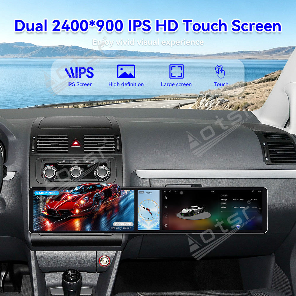 Aotsr Dual 12.3 inch Car Radio for Volkswagen Touran 2004-2015 with 7870 Octa Core Chip Ultra HD 2400*900 Touch Screen Wireless CarPlay Bluetooth 5.0 GPS Navigation 4G Network OEM Upgrade Multimedia System