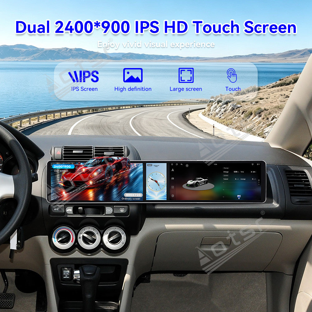 Aotsr Dual 12.3 inch Car Radio for Honda Fit/City/EVERUS S1 2002-2015 with 7870 Octa Core Chip, Ultra HD 2400*900 Touch Screen, Wireless CarPlay, Bluetooth 5.0, GPS Navigation, 4G Network, OEM Upgrade Multimedia System