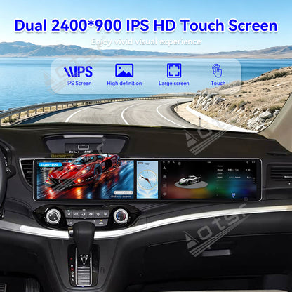 Aotsr Dual 12.3 inch Car Radio for Honda CR-V 2012-2016 with 7870 Octa Core Chip, Ultra HD 2400*900 Touch Screen, Wireless CarPlay, Bluetooth 5.0, GPS Navigation, 4G Network, OEM Upgrade Multimedia System