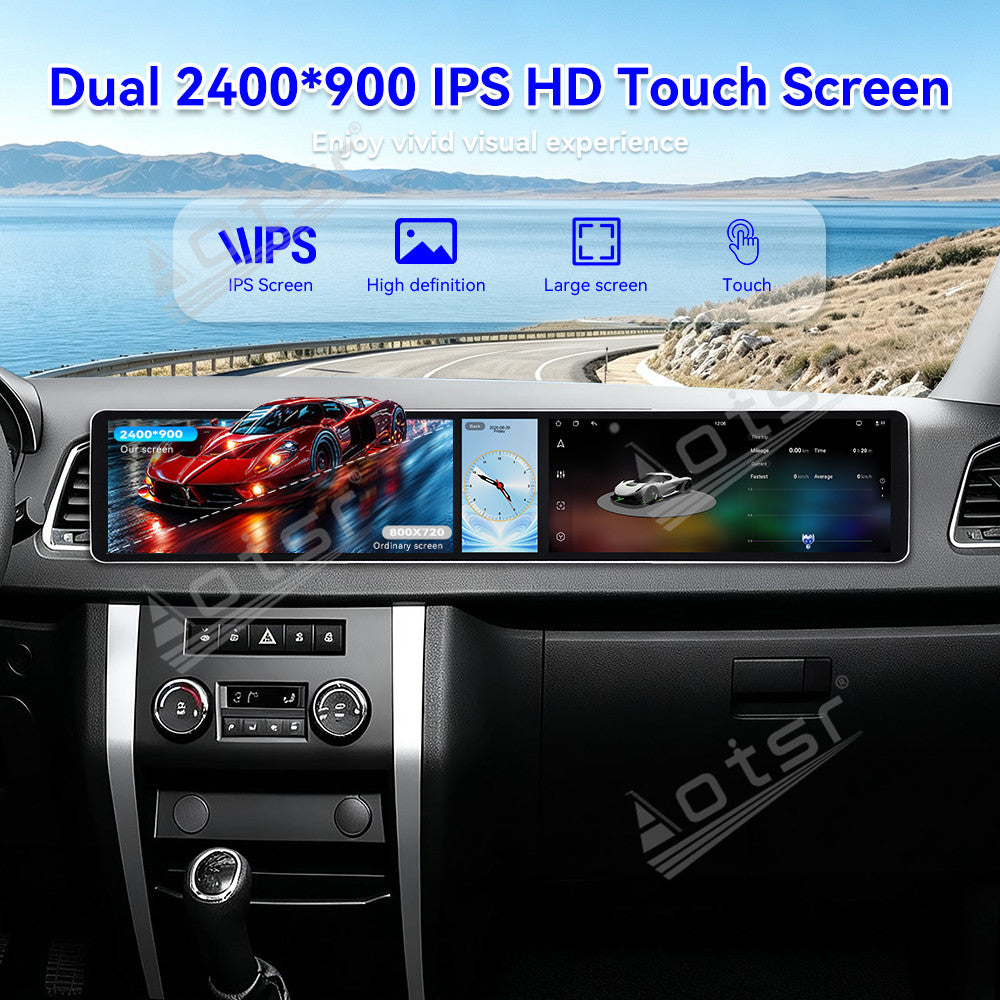 Aotsr Dual 12.3 inch Car Radio for UAZ Patriot 2016-2025 with 7870 Octa Core Chip, Ultra HD 2400*900 Touch Screen, Wireless CarPlay, Bluetooth 5.0, GPS Navigation, 4G Network, OEM Upgrade Multimedia System