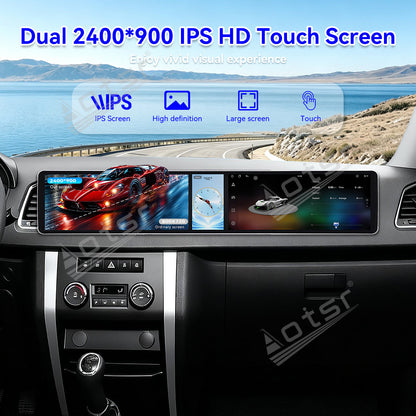 Aotsr Dual 12.3 inch Car Radio for UAZ Patriot 2016-2025 with 7870 Octa Core Chip, Ultra HD 2400*900 Touch Screen, Wireless CarPlay, Bluetooth 5.0, GPS Navigation, 4G Network, OEM Upgrade Multimedia System
