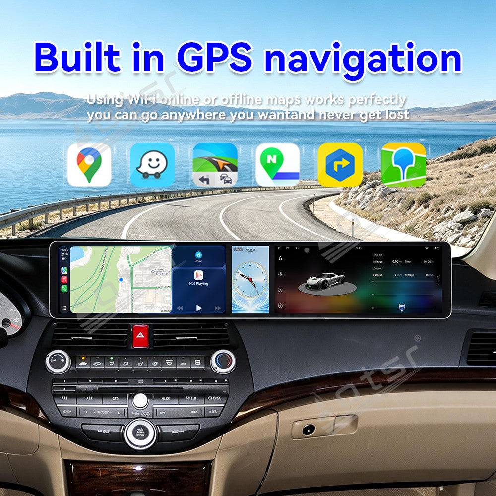 Aotsr Dual 12.3 inch Car Radio for Honda Accord 8th/Crosstour 2008-2013 with 7870 Octa Core Chip, Ultra HD 2400*900 Touch Screen, Wireless CarPlay, Bluetooth 5.0, GPS Navigation, 4G Network, OEM Upgrade Multimedia System