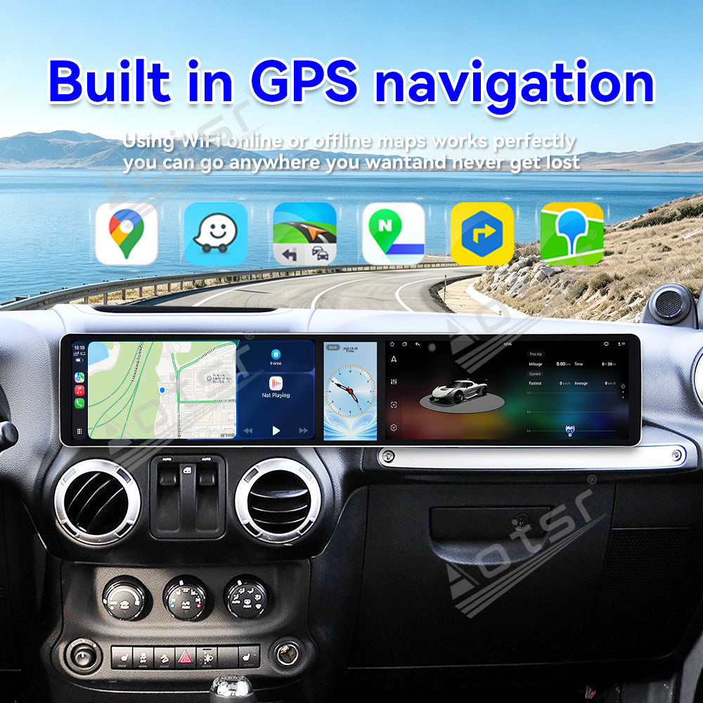 Aotsr Dual 12.3 inch Car Radio For Jeep Wrangler Unlimited 2004-2017 with 7870 Octa Core Chip Ultra HD 2400*900 Touch Screen Wireless CarPlay Bluetooth 5.0 GPS Navigation