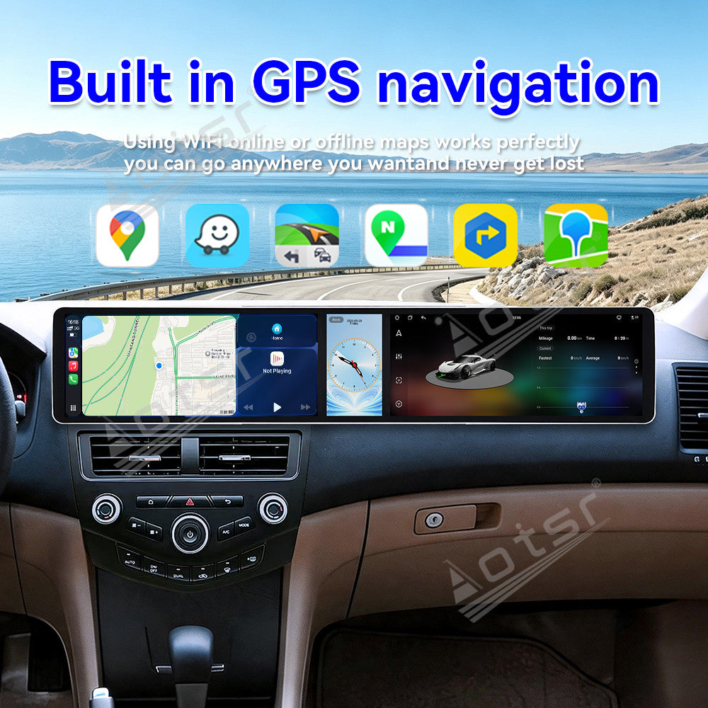 Aotsr Dual 12.3 inch Car Radio for Honda Accord 2004-2007 with 7870 Octa Core Chip Ultra HD 2400*900 Touch Screen Wireless CarPlay Bluetooth 5.0 GPS Navigation 4G Network OEM Upgrade Multimedia System