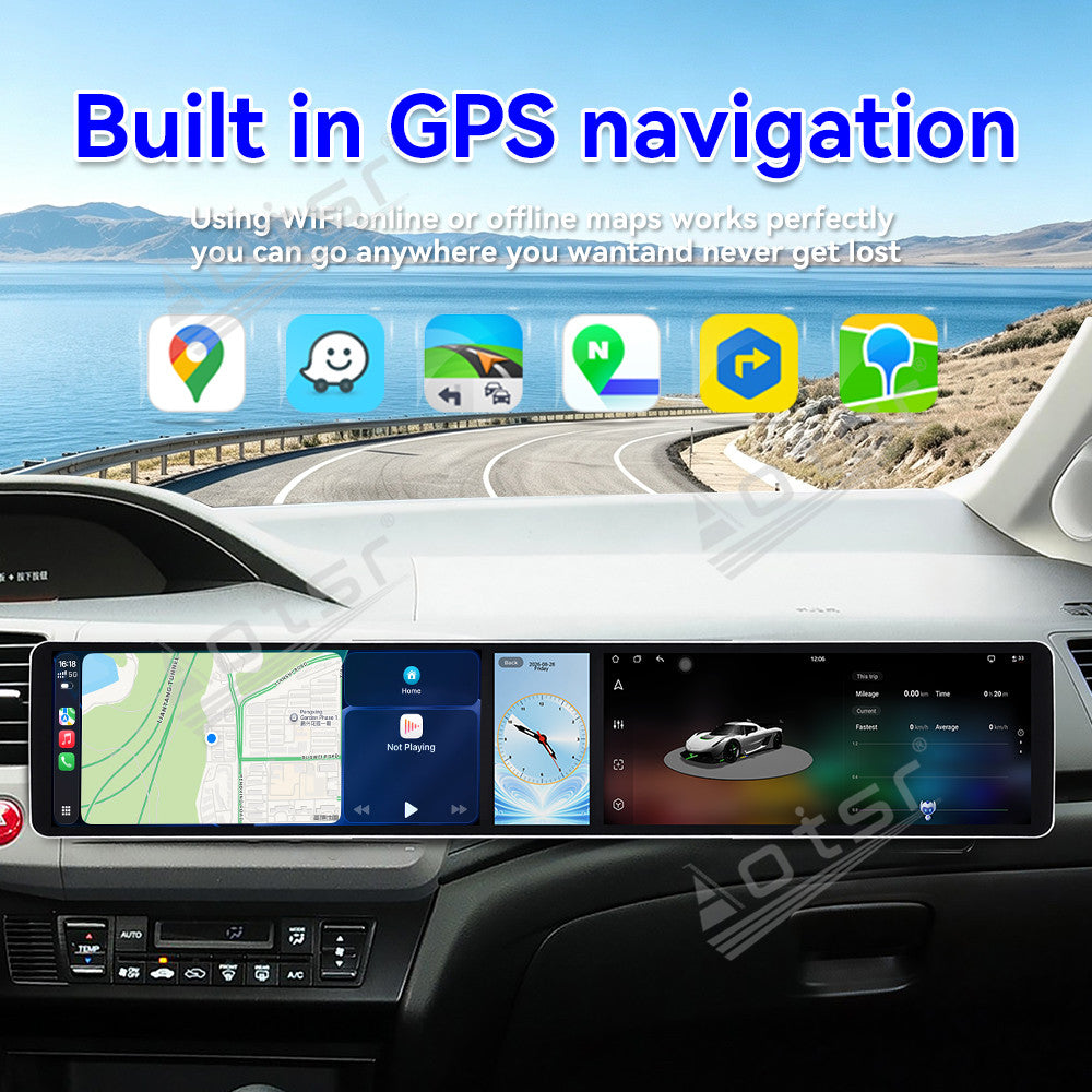 Aotsr Dual 12.3 inch Car Radio for Honda Civic 2012-2015 with 7870 Octa Core Chip Ultra HD 2400*900 Touch Screen Wireless CarPlay Bluetooth 5.0 GPS Navigation 4G Network OEM Upgrade Multimedia System