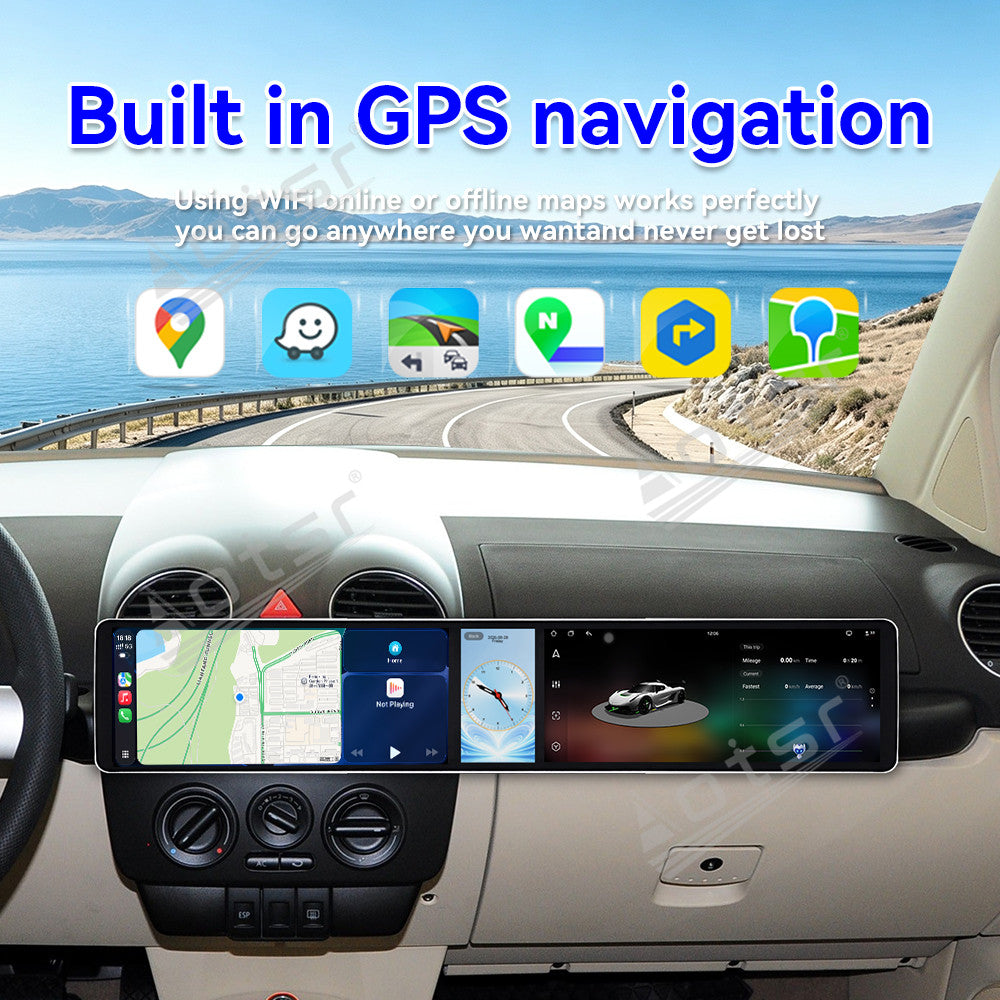 Aotsr Dual 12.3 inch Car Radio for Volkswagen Beetle 2003-2010 with 7870 Octa Core Chip Ultra HD 2400*900 Touch Screen Wireless CarPlay Bluetooth 5.0 GPS Navigation 4G Network OEM Upgrade Multimedia System