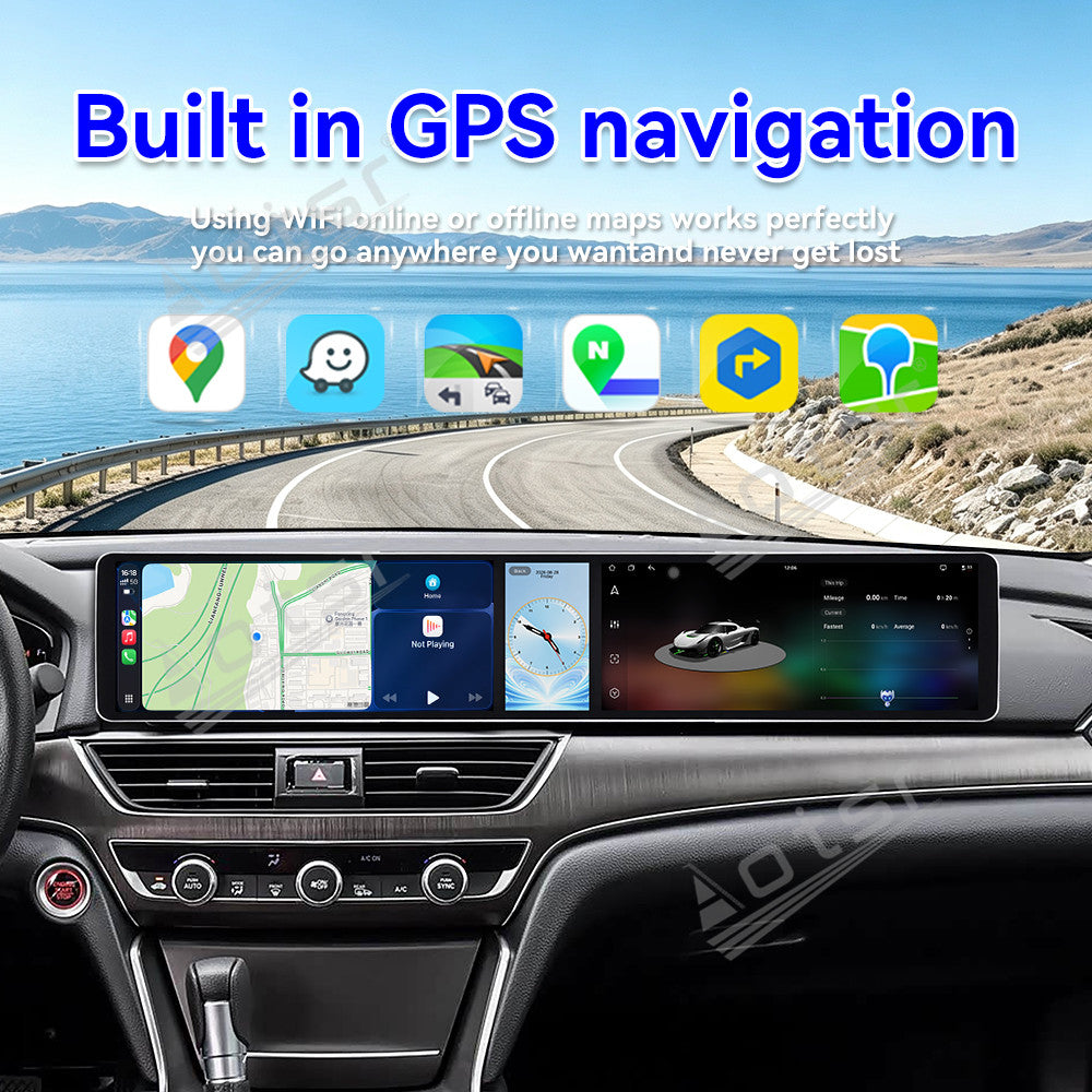 Aotsr Dual 12.3 inch Car Radio for Honda Accord/Inspire 2018-2022 with 7870 Octa Core Chip, Ultra HD 2400*900 Touch Screen, Wireless CarPlay, Bluetooth 5.0, GPS Navigation, 4G Network, OEM Upgrade Multimedia System