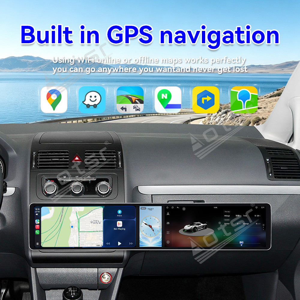 Aotsr Dual 12.3 inch Car Radio for Volkswagen Touran 2004-2015 with 7870 Octa Core Chip Ultra HD 2400*900 Touch Screen Wireless CarPlay Bluetooth 5.0 GPS Navigation 4G Network OEM Upgrade Multimedia System